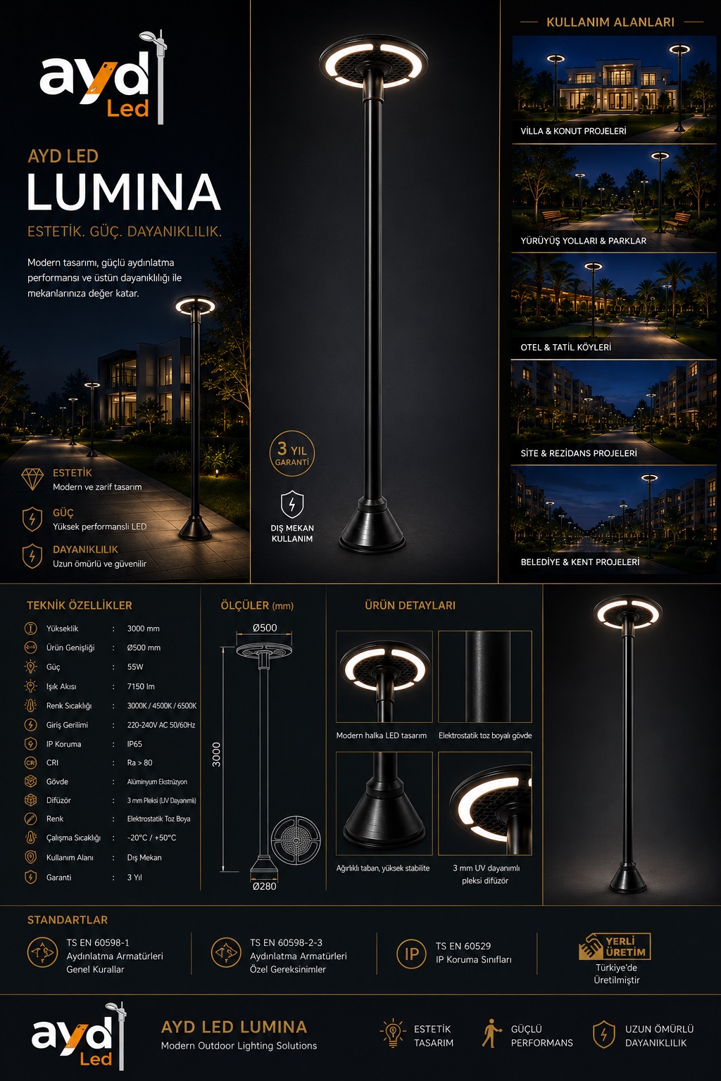 Lumina UFO aydınlatma direği teknik özellikleri ve kullanım alanları